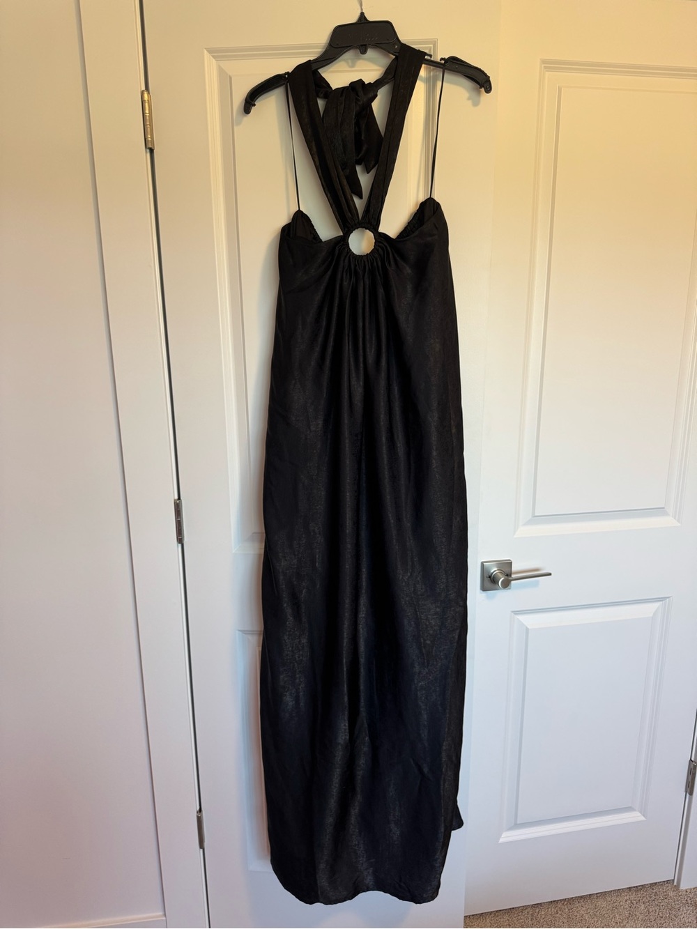 Boutique Black Halter Maxi Dress with Ring Detail